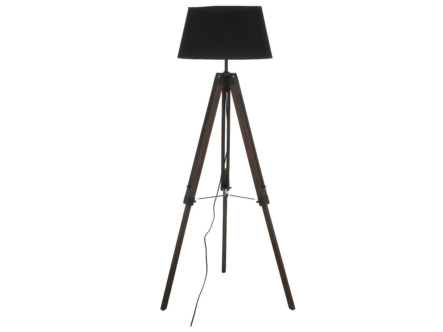 Lampadaire trépied en Métal Noir et Bois d'Hévéa H 145 cm