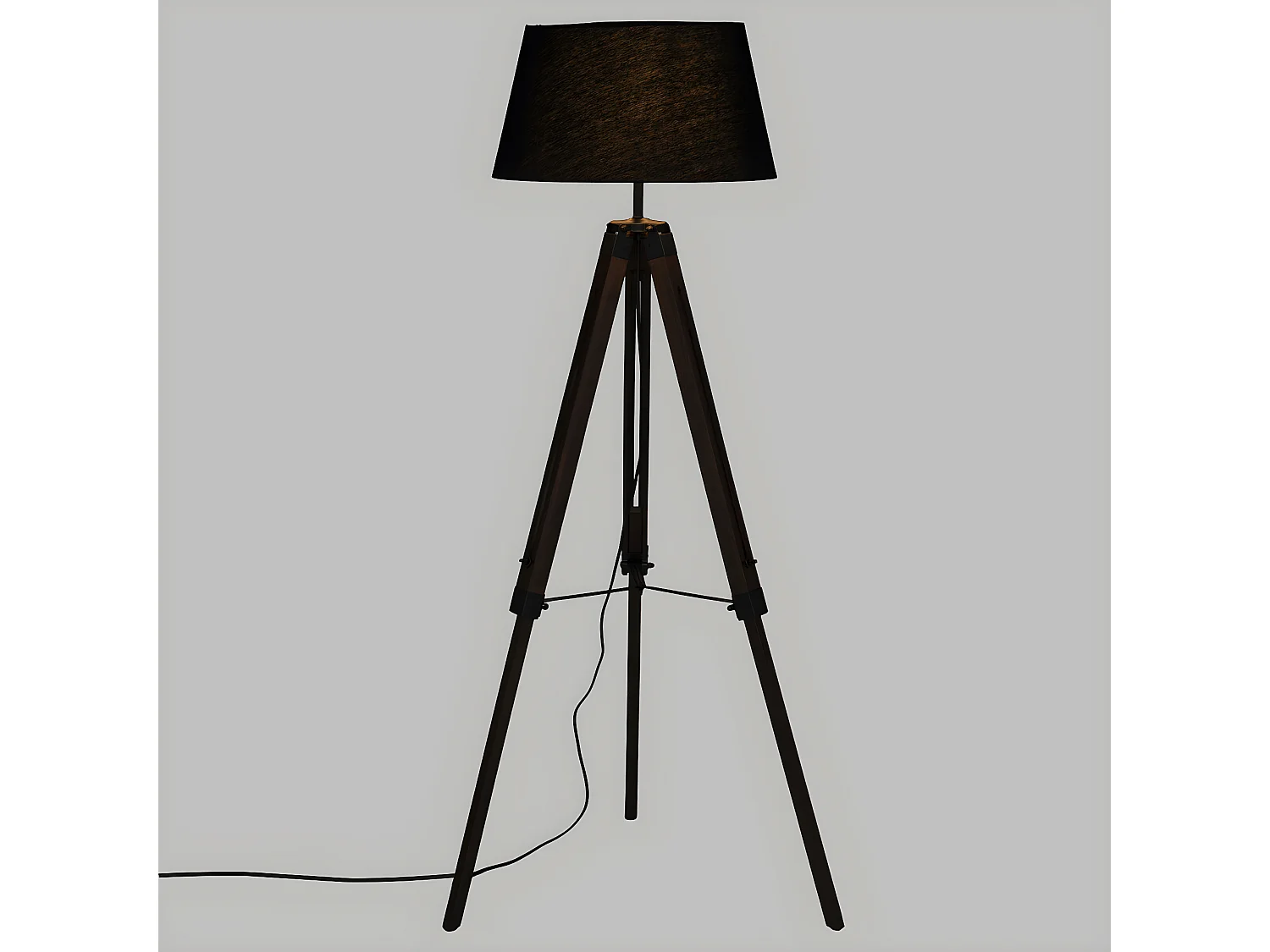 Lampadaire trépied en Métal Noir et Bois d'Hévéa H 145 cm