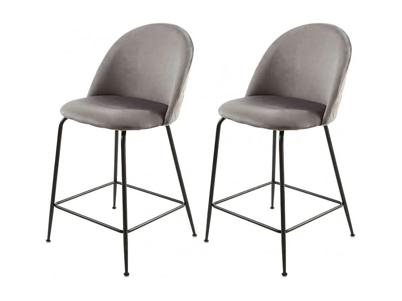 Lot de 2 chaises de bar en velours gris foncé piètement métal - FARA