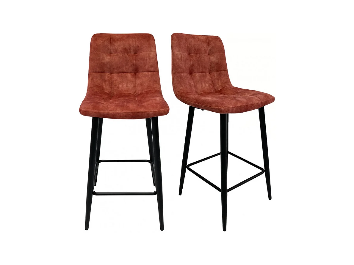 Lot 2 chaises de bar en velours rouge et piètement métal - NAMI