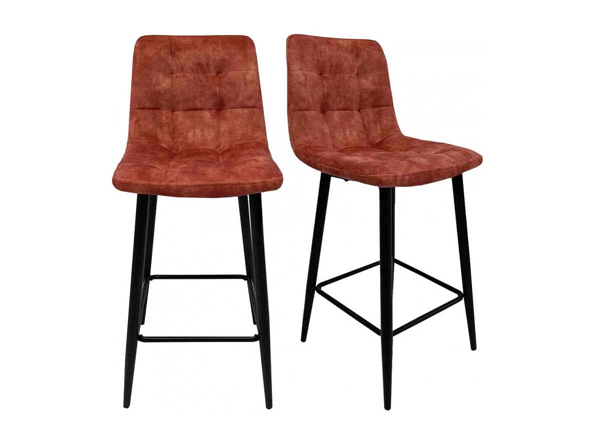 Lot 2 chaises de bar en velours rouge et piètement métal - NAMI