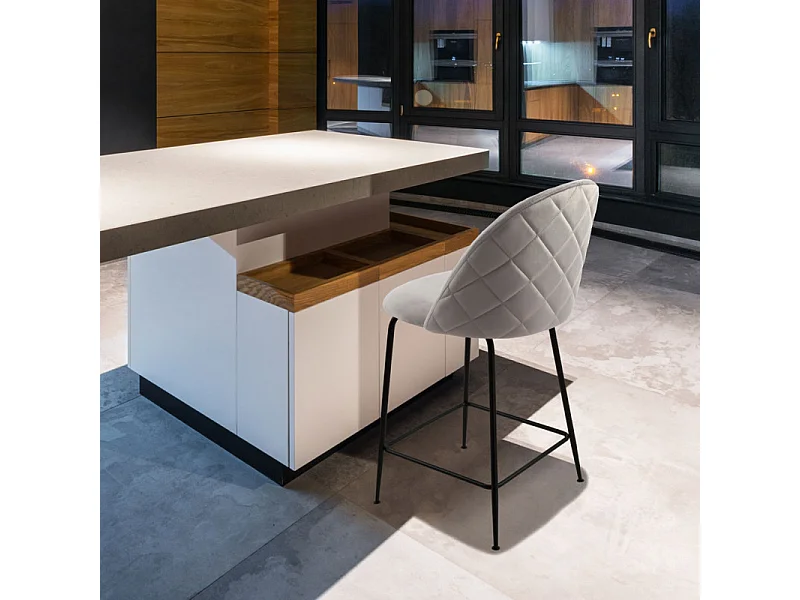 Lot de 2 chaises de bar en velours gris clair piètement métal - FARA