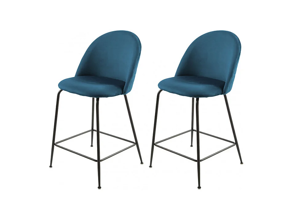Lot de 2 chaises de bar en velours bleu piètement métal noir - FARA