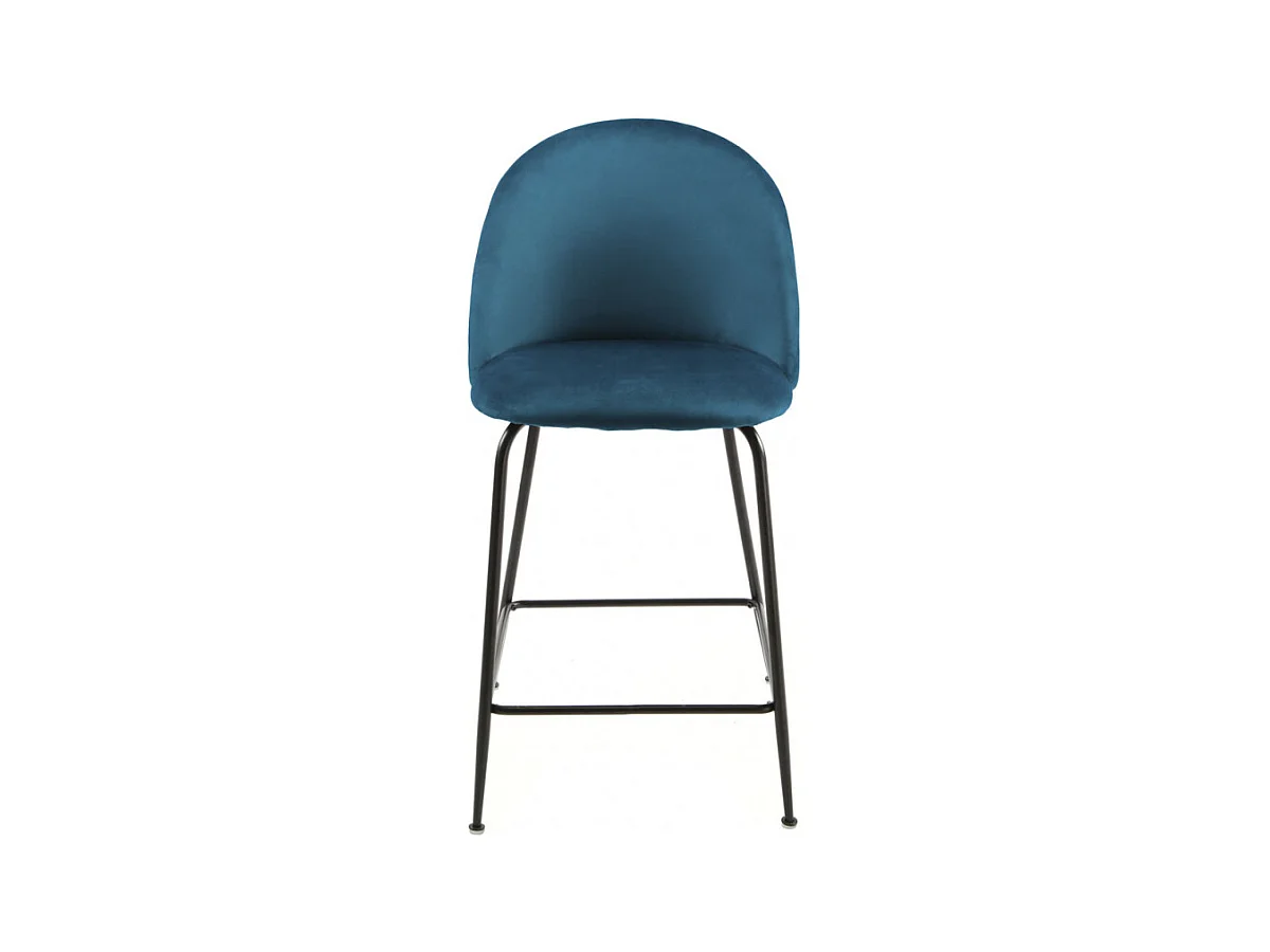 Lot de 2 chaises de bar en velours bleu piètement métal noir - FARA