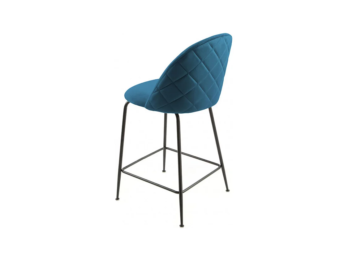 Lot de 2 chaises de bar en velours bleu piètement métal noir - FARA