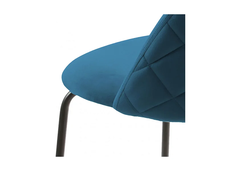 Lot de 2 chaises de bar en velours bleu piètement métal noir - FARA