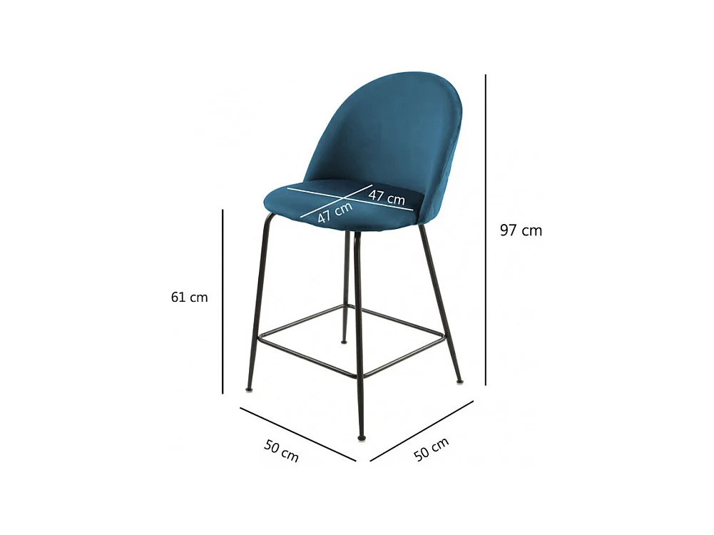 Lot de 2 chaises de bar en velours bleu piètement métal noir - FARA