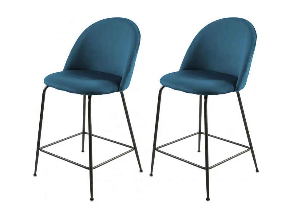 Lot de 2 chaises de bar en velours bleu piètement métal noir - FARA