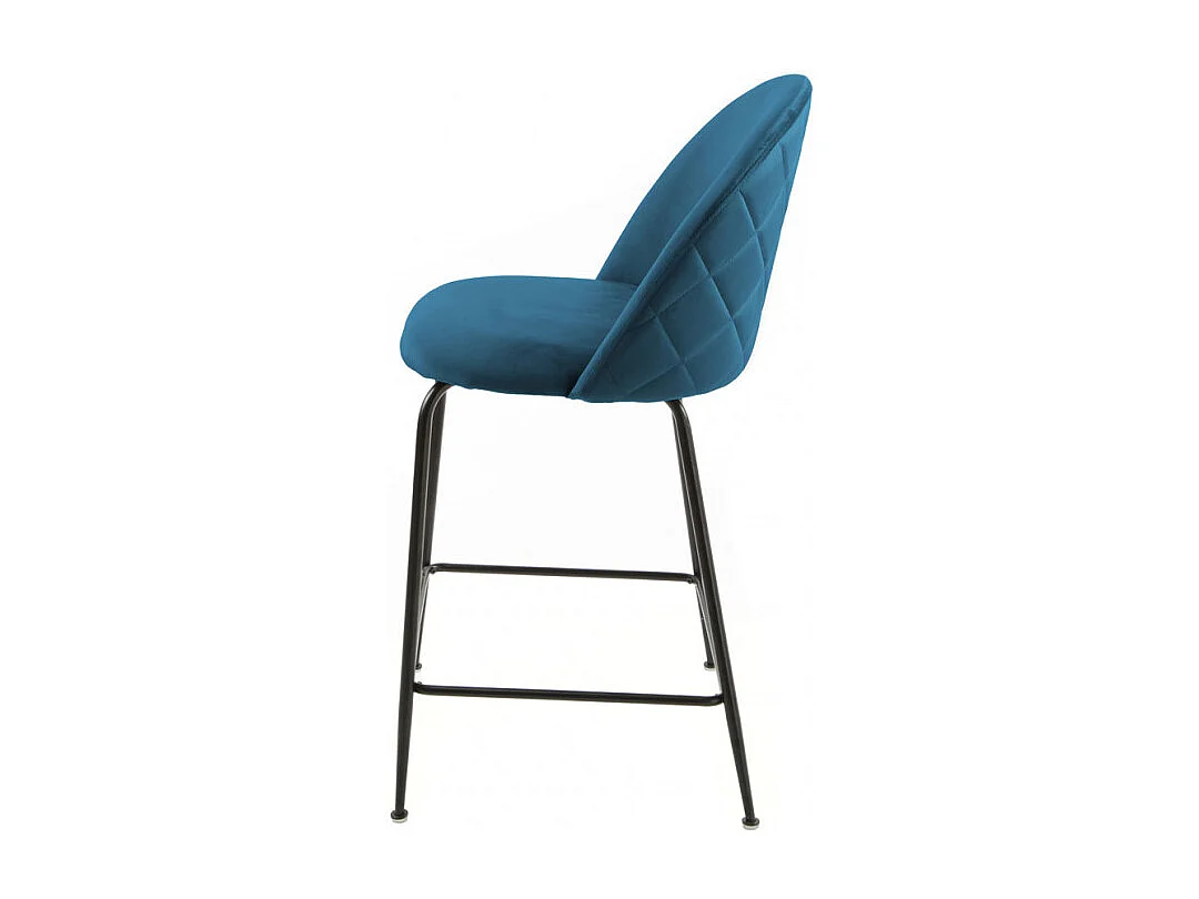 Lot de 2 chaises de bar en velours bleu piètement métal noir - FARA
