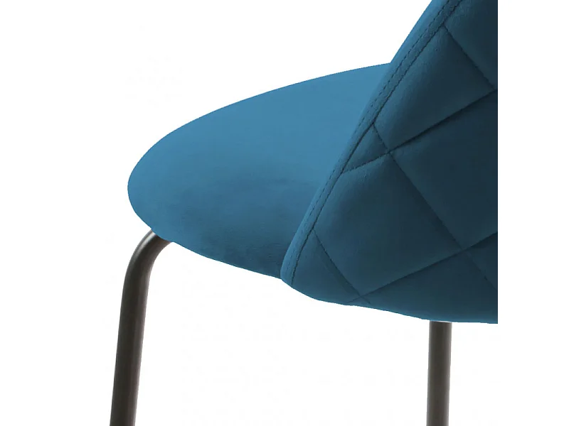 Lot de 2 chaises de bar en velours bleu piètement métal noir - FARA