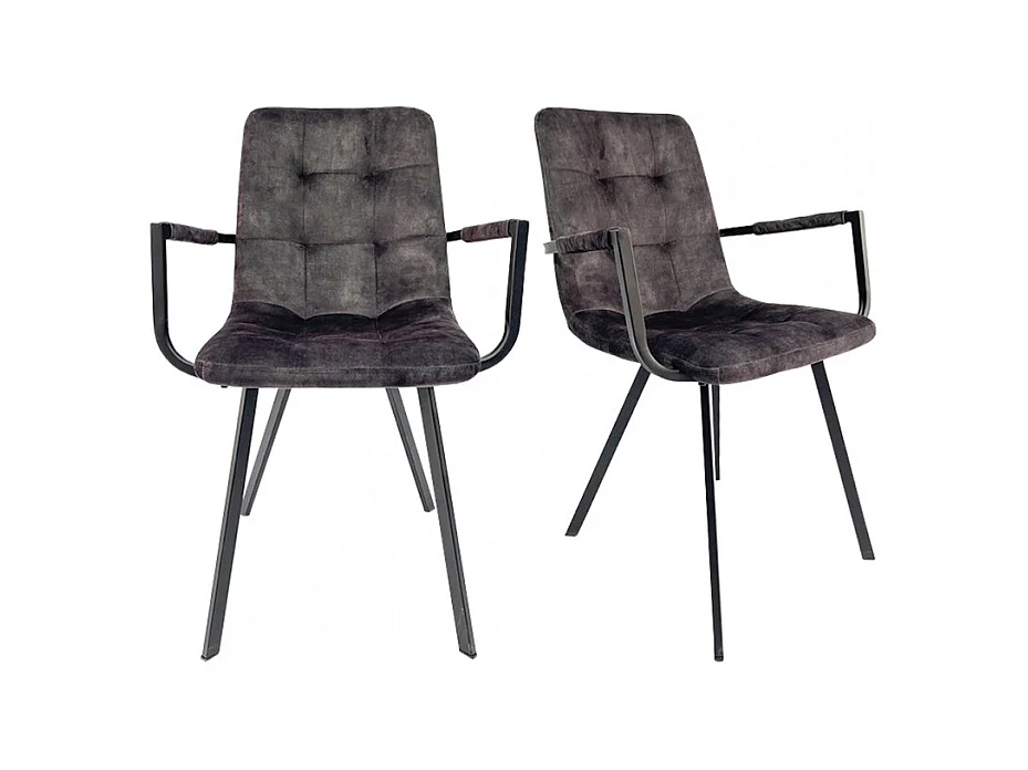 Lot 2 fauteuils en velours anthracite et piètement métal noir - NAMI