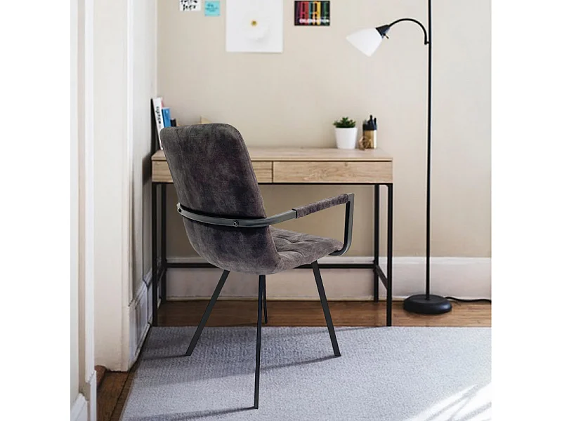 Lot 2 fauteuils en velours anthracite et piètement métal noir - NAMI