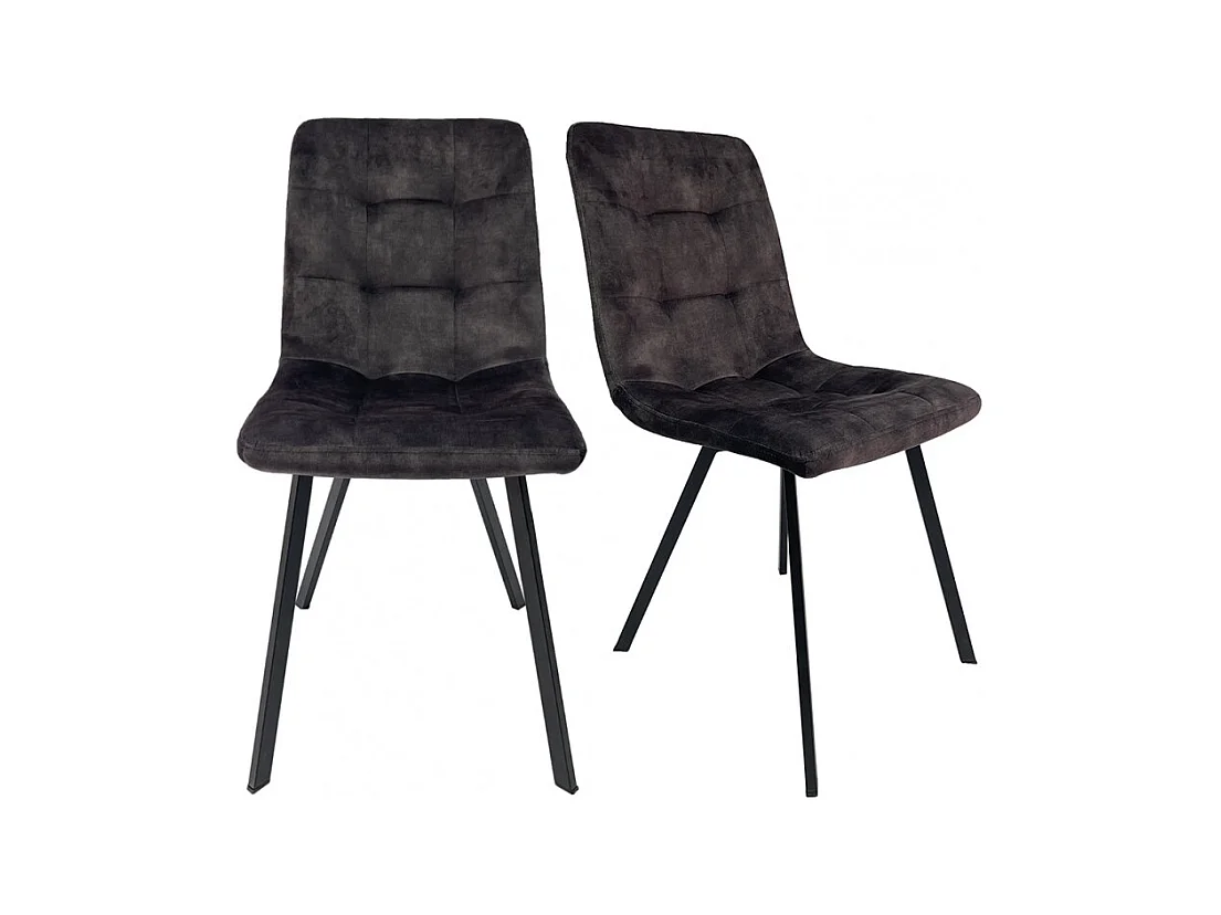 Lot de 2 chaises en velours anthracite et piètement métal noir - NAMI