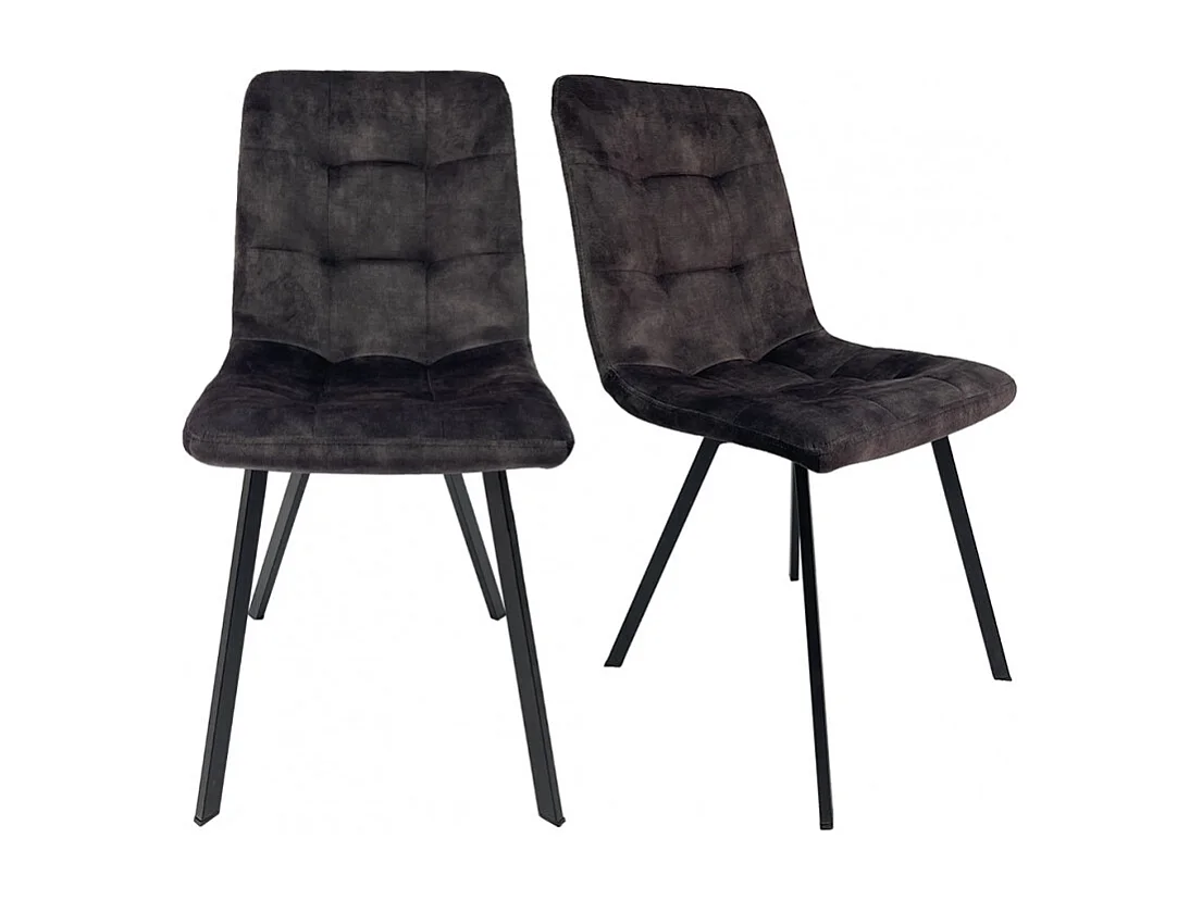 Lot de 2 chaises en velours anthracite et piètement métal noir - NAMI