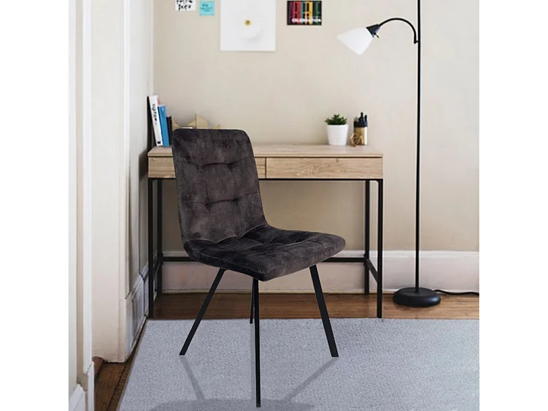 Lot de 2 chaises en velours anthracite et piètement métal noir - NAMI