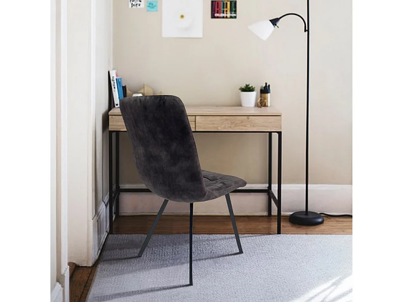 Lot de 2 chaises en velours anthracite et piètement métal noir - NAMI