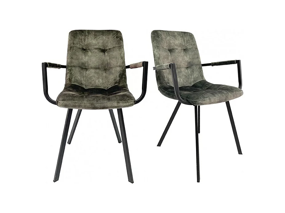 Lot 2 fauteuils en velours vert foncé et piètement métal noir - NAMI