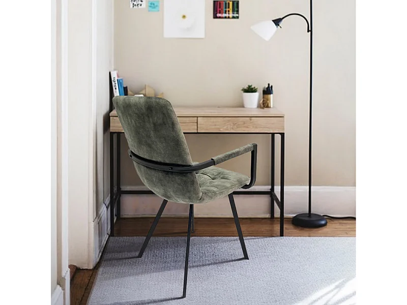 Lot 2 fauteuils en velours vert foncé et piètement métal noir - NAMI