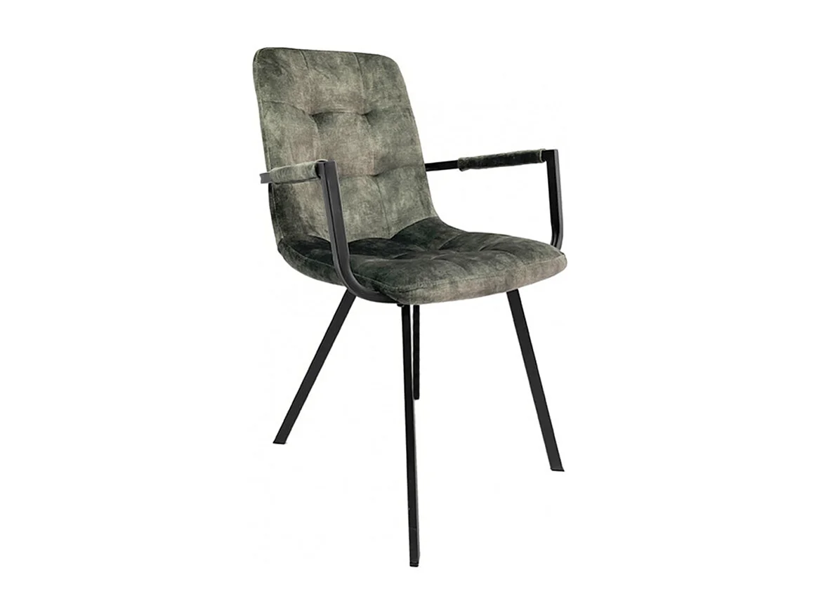 Lot 2 fauteuils en velours vert foncé et piètement métal noir - NAMI