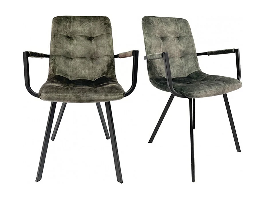 Lot 2 fauteuils en velours vert foncé et piètement métal noir - NAMI
