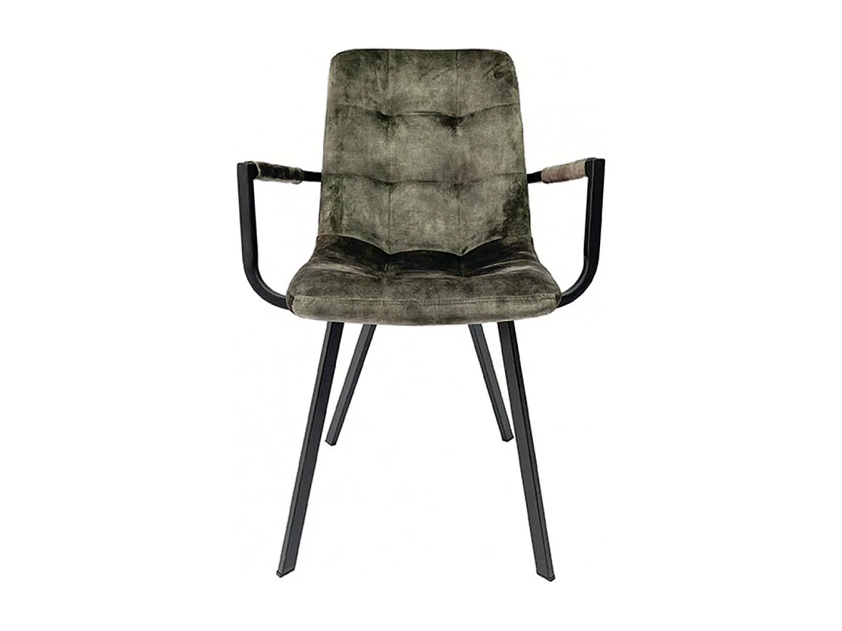 Lot 2 fauteuils en velours vert foncé et piètement métal noir - NAMI