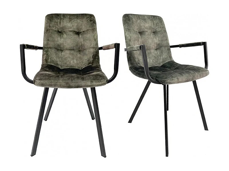 Lot 2 fauteuils en velours vert foncé et piètement métal noir - NAMI