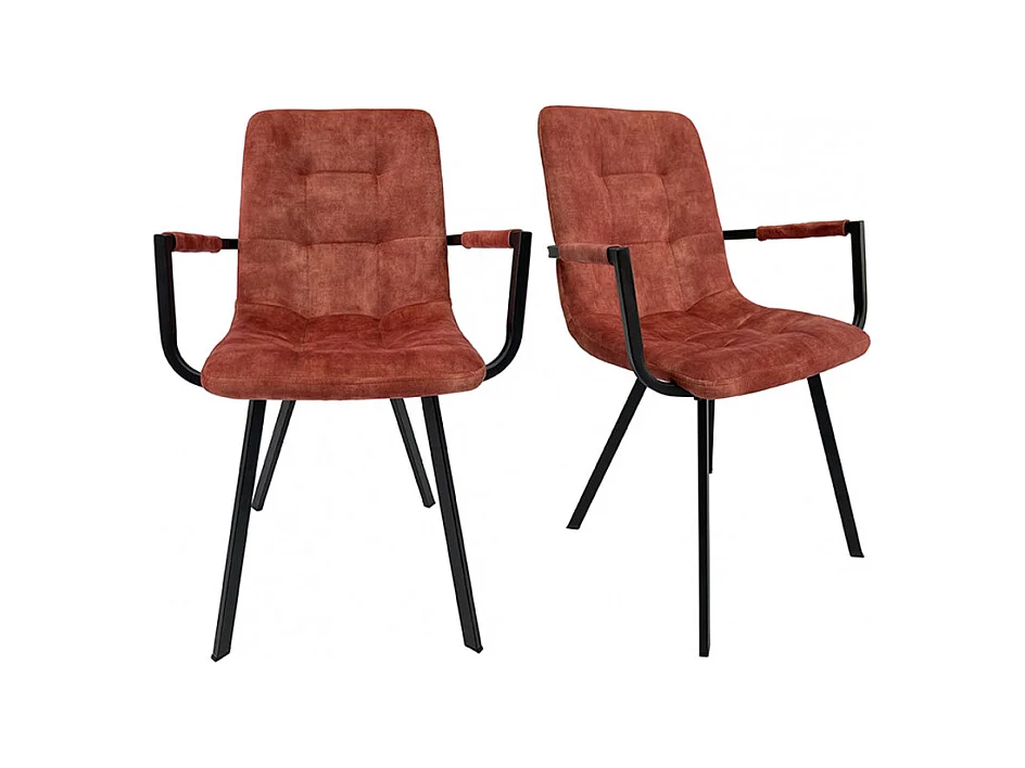 Lot de 2 fauteuils en velours rouge et piètement métal noir - NAMI