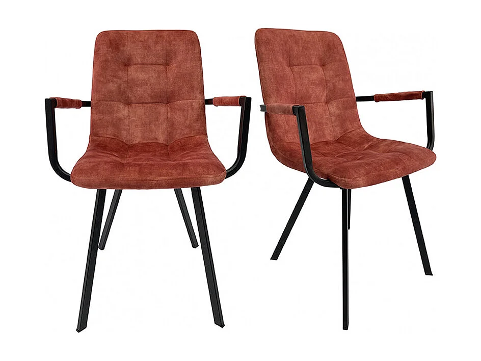 Lot de 2 fauteuils en velours rouge et piètement métal noir - NAMI