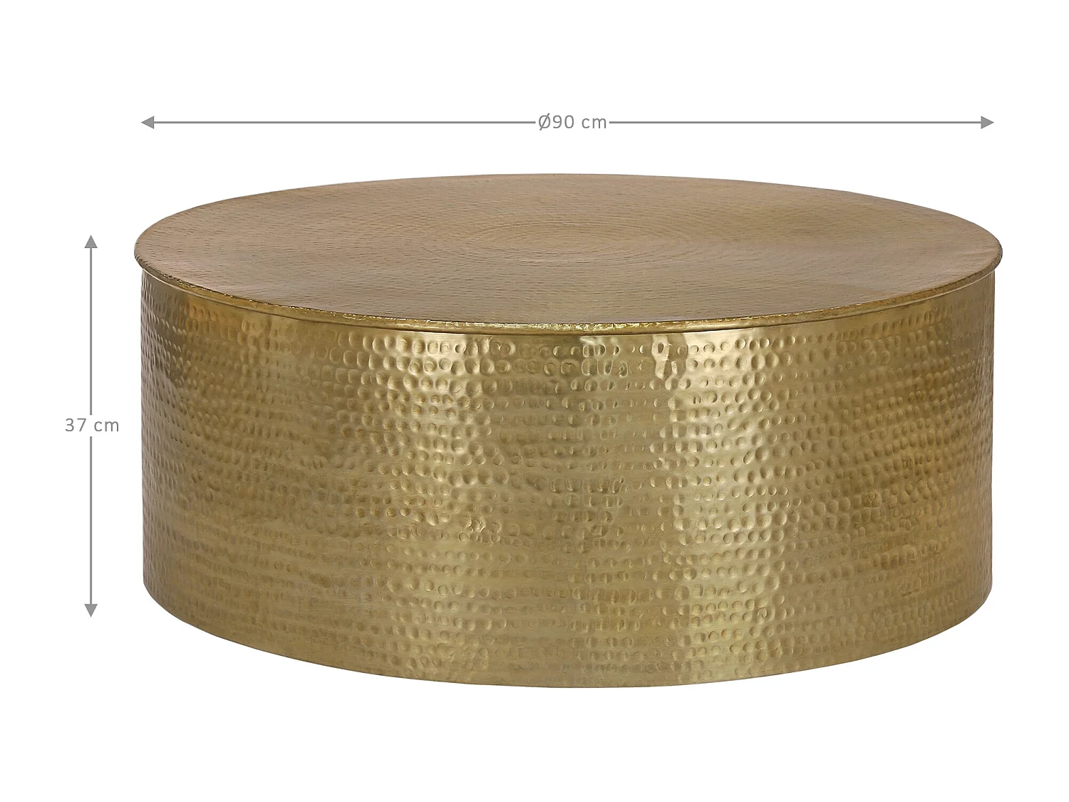 Table basse de salon martelée Douala aluminium doré Ø90x37 cm WOMO-DESIGN