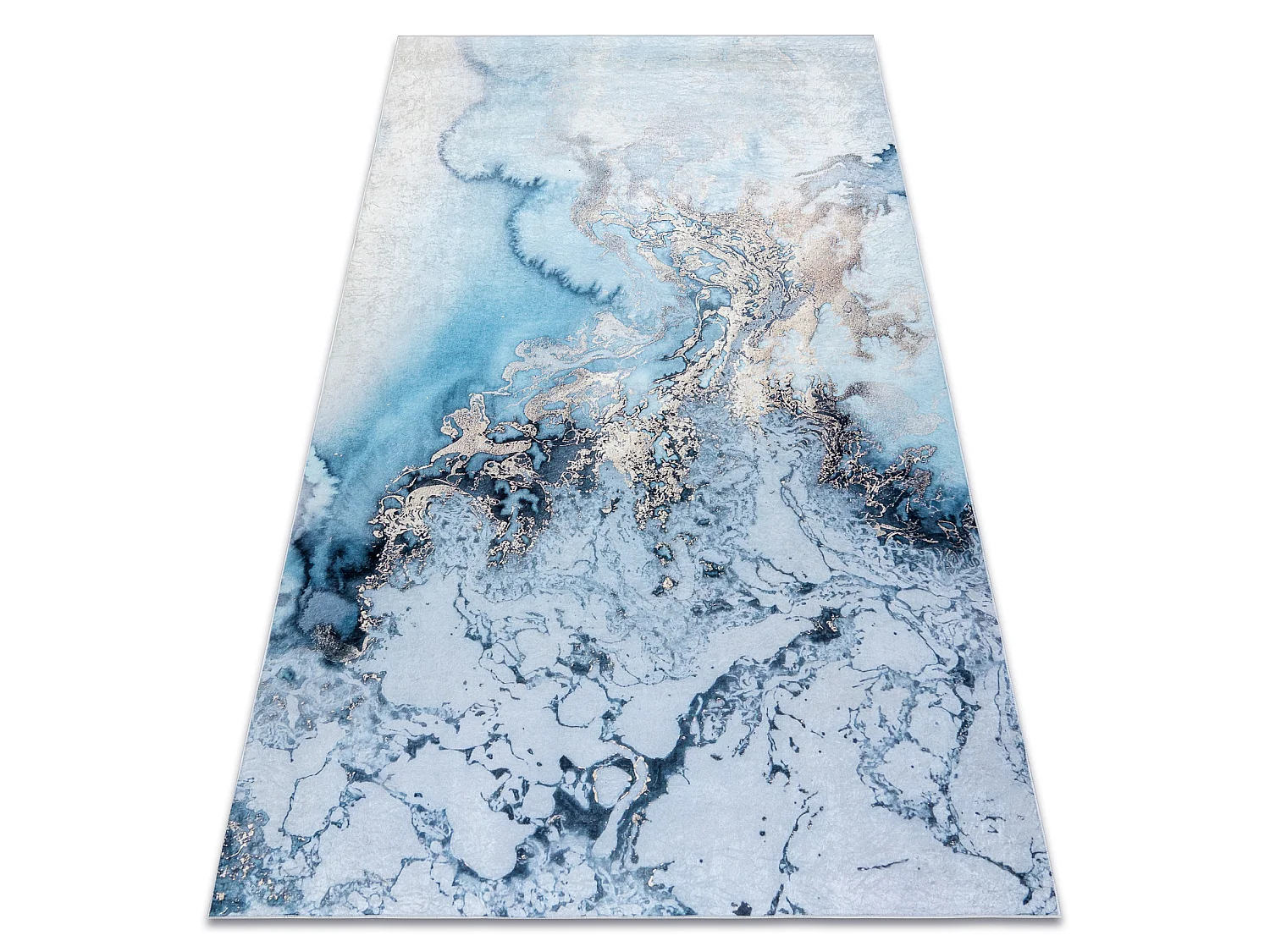 ANDRE 2248 tapijt wasbaar marmer antislip - blauw 80x150 cm