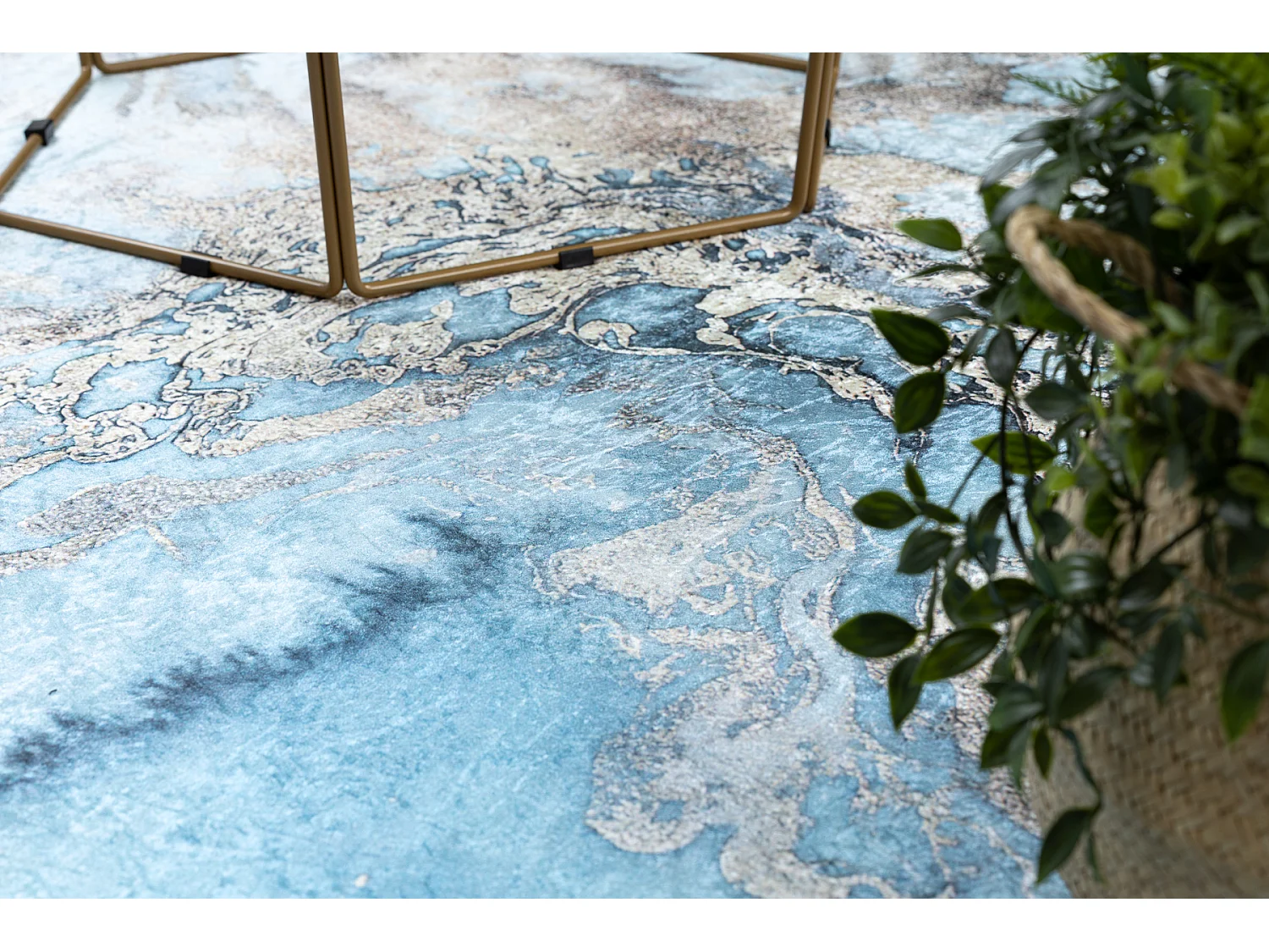 ANDRE 2248 tapijt wasbaar marmer antislip - blauw 80x150 cm