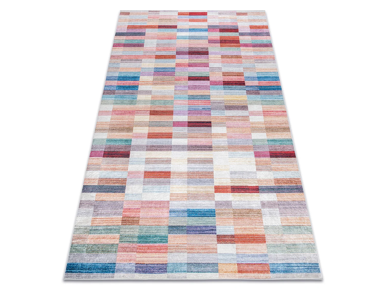 ANDRE 2295 tapijt wasbaar klaver Strips antislip - roze / blauw 120x170 cm