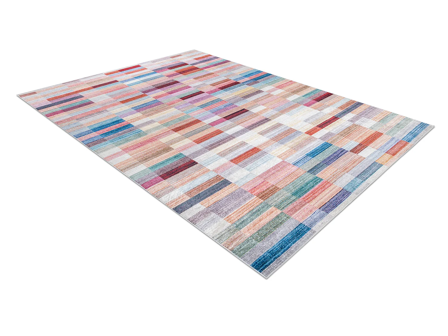 ANDRE 2295 tapijt wasbaar klaver Strips antislip - roze / blauw 120x170 cm