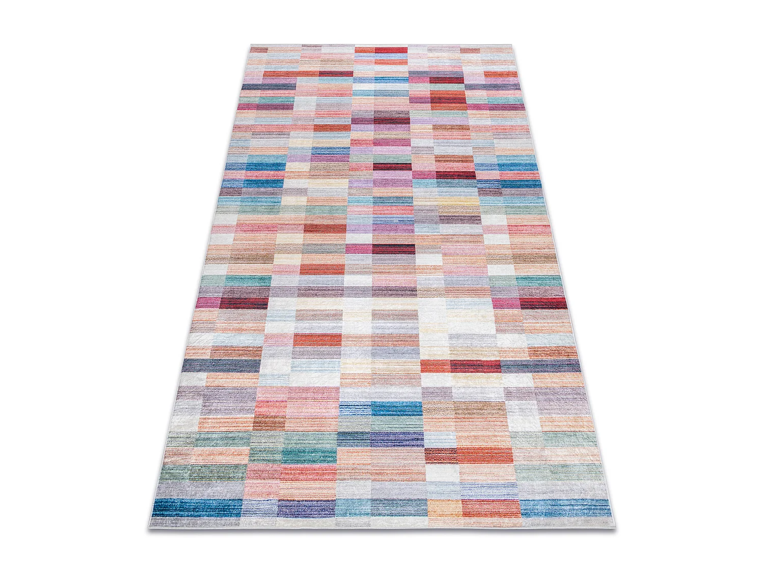 ANDRE 2295 tapijt wasbaar klaver Strips antislip - roze / blauw 160x220 cm