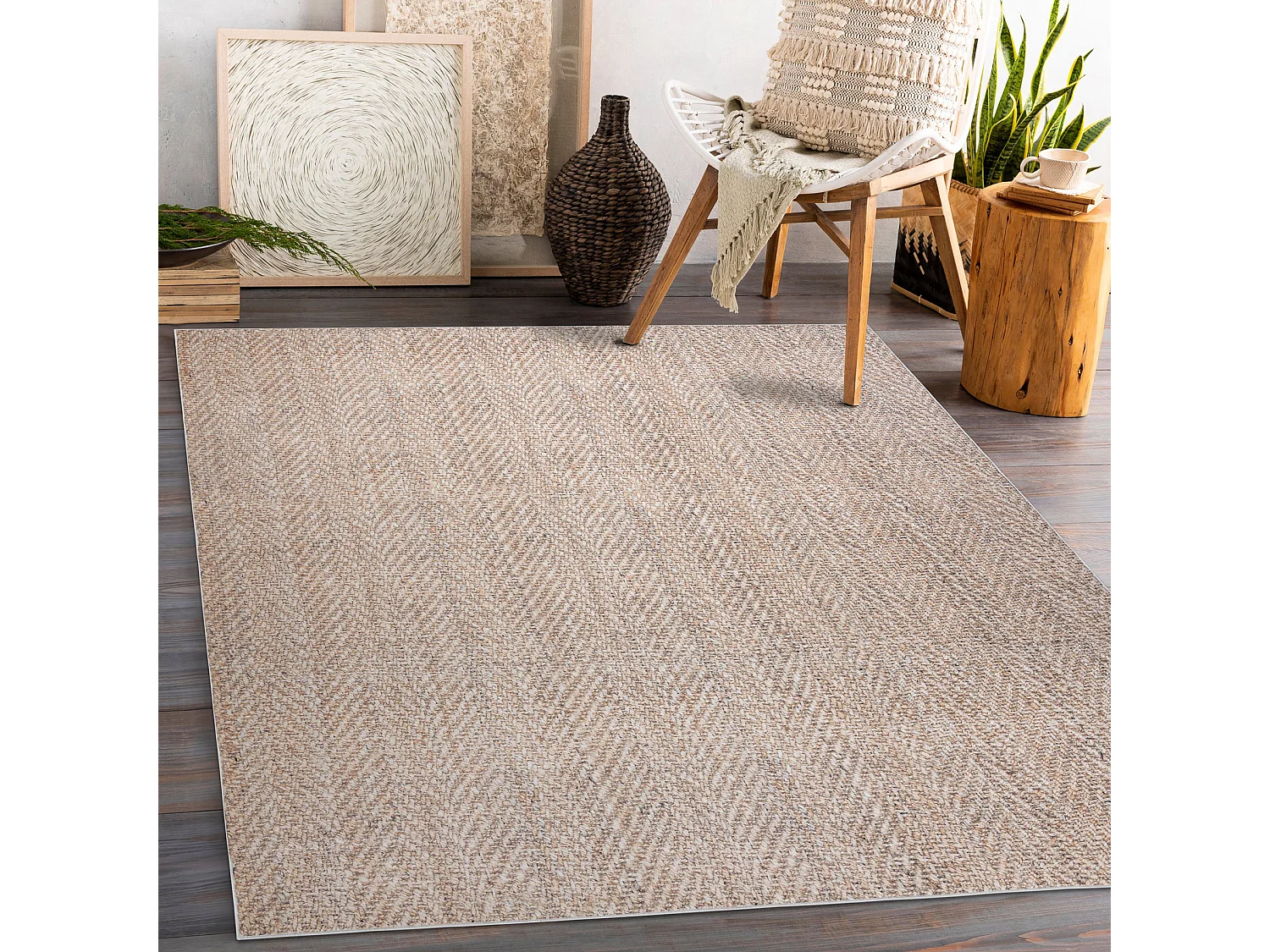 ANDRE 1577 wastapijt Chevron, visgraat antislip - beige 160x220 cm