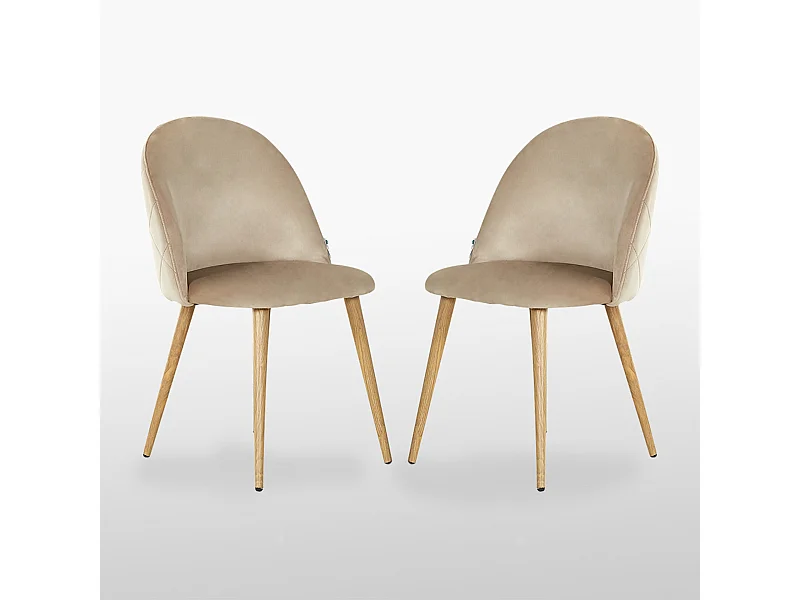 LUCIA - Lot de 2 Chaises en Velours - Inspiration Scandinave - Beige