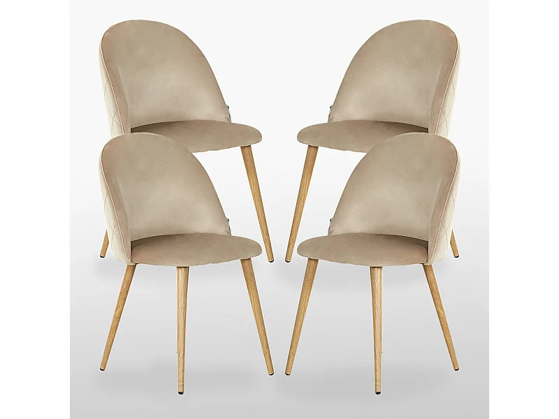 LUCIA - Lot de 4 Chaises en Velours - Inspiration Scandinave - Beige