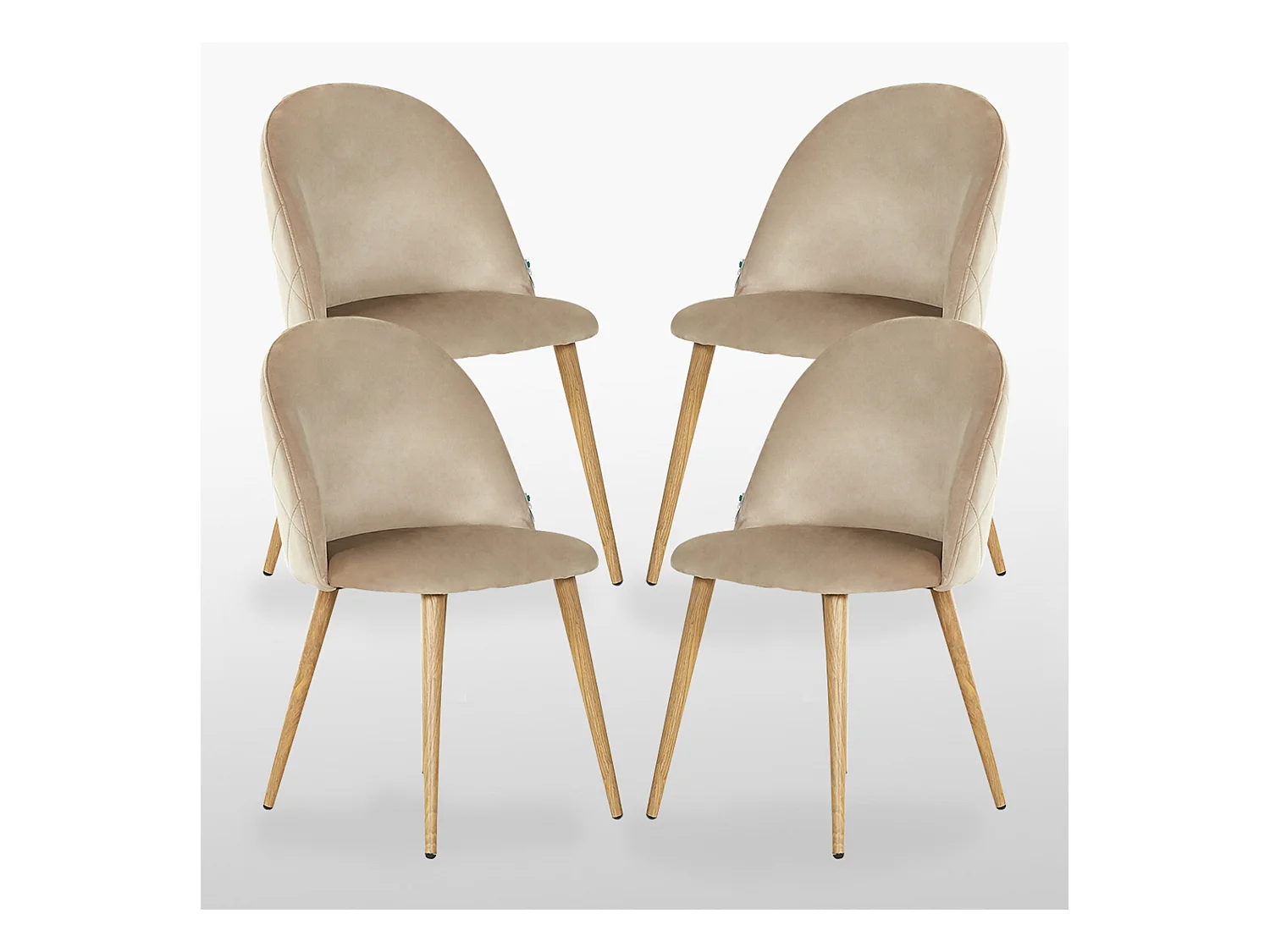 LUCIA - Lot de 4 Chaises en Velours - Inspiration Scandinave - Beige