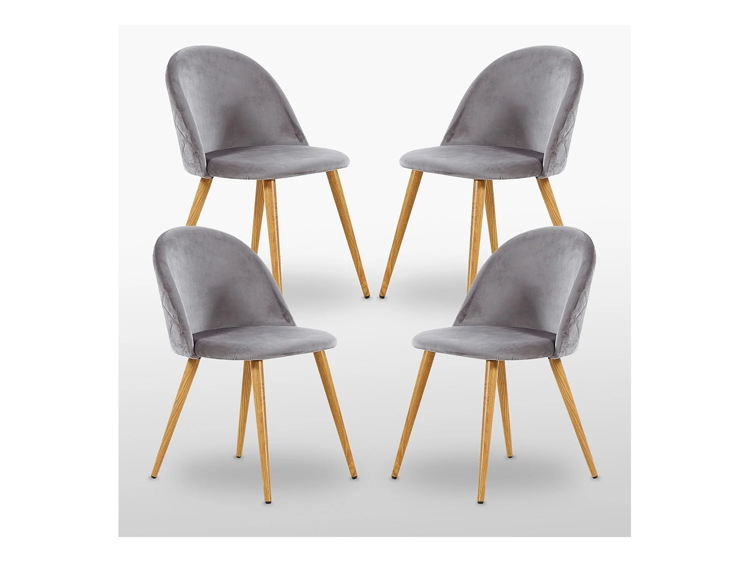 LUCIA - Lot de 4 Chaises en Velours - Inspiration Scandinave - Gris