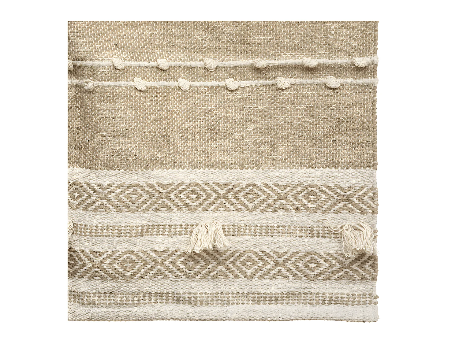 Tapis décoratif Ivoire en Jute et Coton motifs en relief 90 x 150 cm