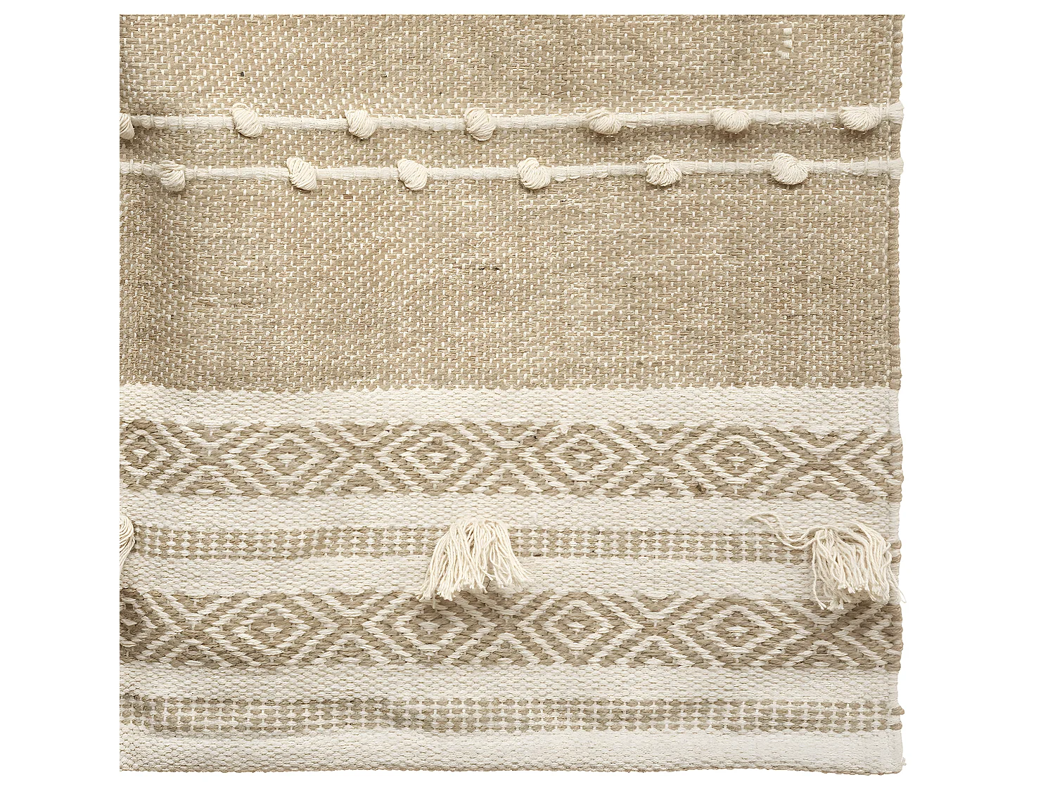 Tapis décoratif Ivoire en Jute et Coton motifs en relief 90 x 150 cm