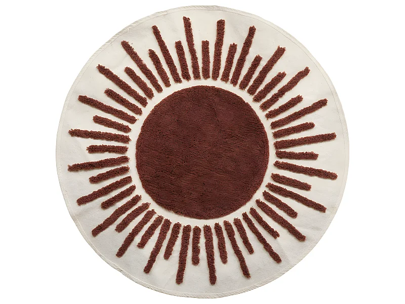 Tapis décoratif Ivoire et Canelle en Coton motifs tuftés D 90 cm