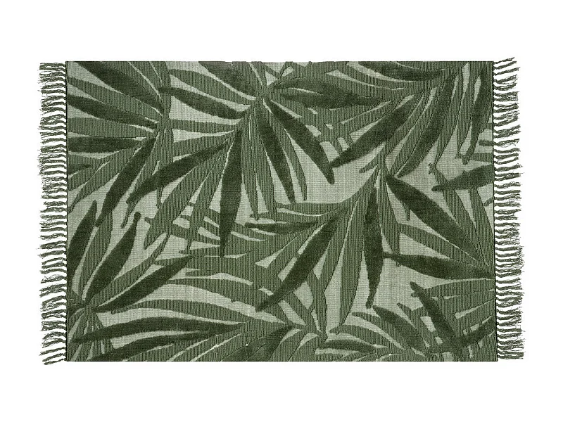 Tapis décoratif en coton vert motifs tuftés 120 x 170 cm