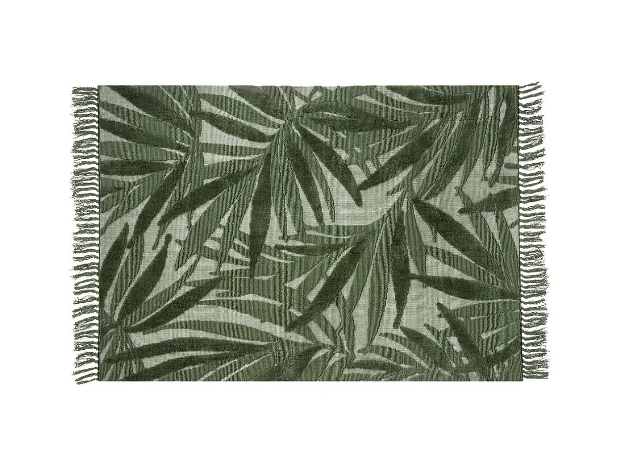 Tapis décoratif en coton vert motifs tuftés 120 x 170 cm
