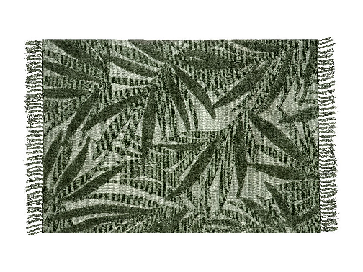 Tapis décoratif en coton vert motifs tuftés 120 x 170 cm