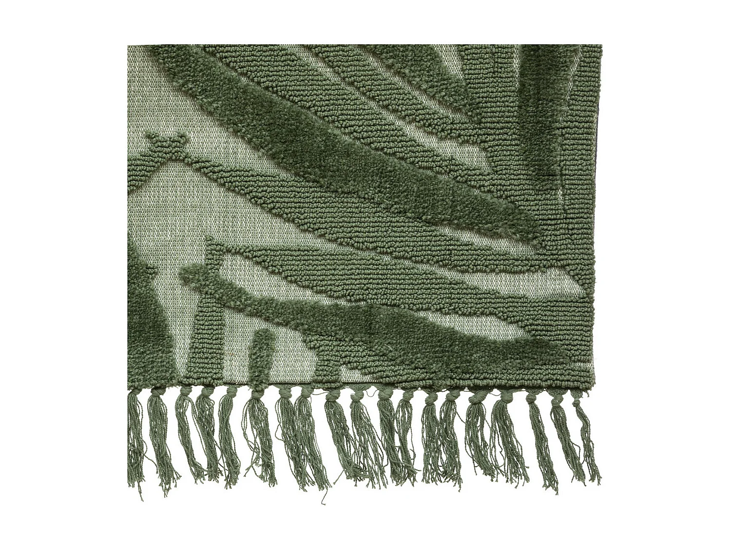 Tapis décoratif en coton vert motifs tuftés 120 x 170 cm