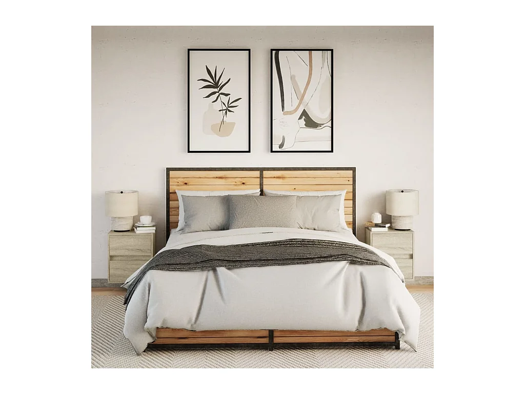 Mesitas de noche | Mesilla de noche de pared con luces LED 2 unidades roble Sonoma