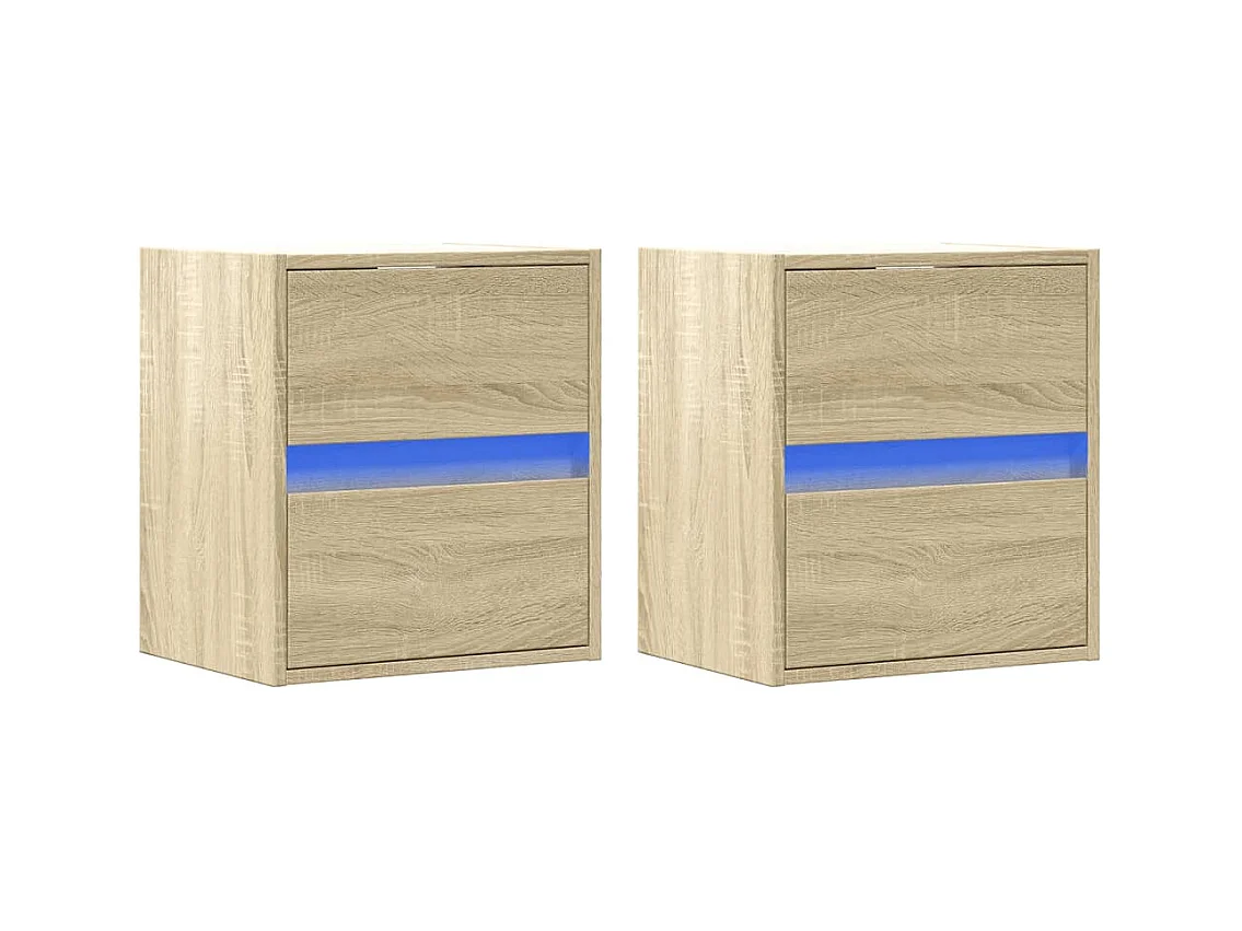 Mesitas de noche | Mesilla de noche de pared con luces LED 2 unidades roble Sonoma