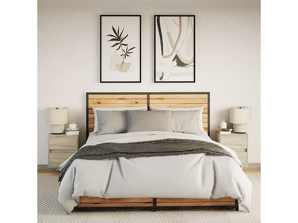 Mesitas de noche | Mesilla de noche de pared con luces LED 2 unidades roble Sonoma