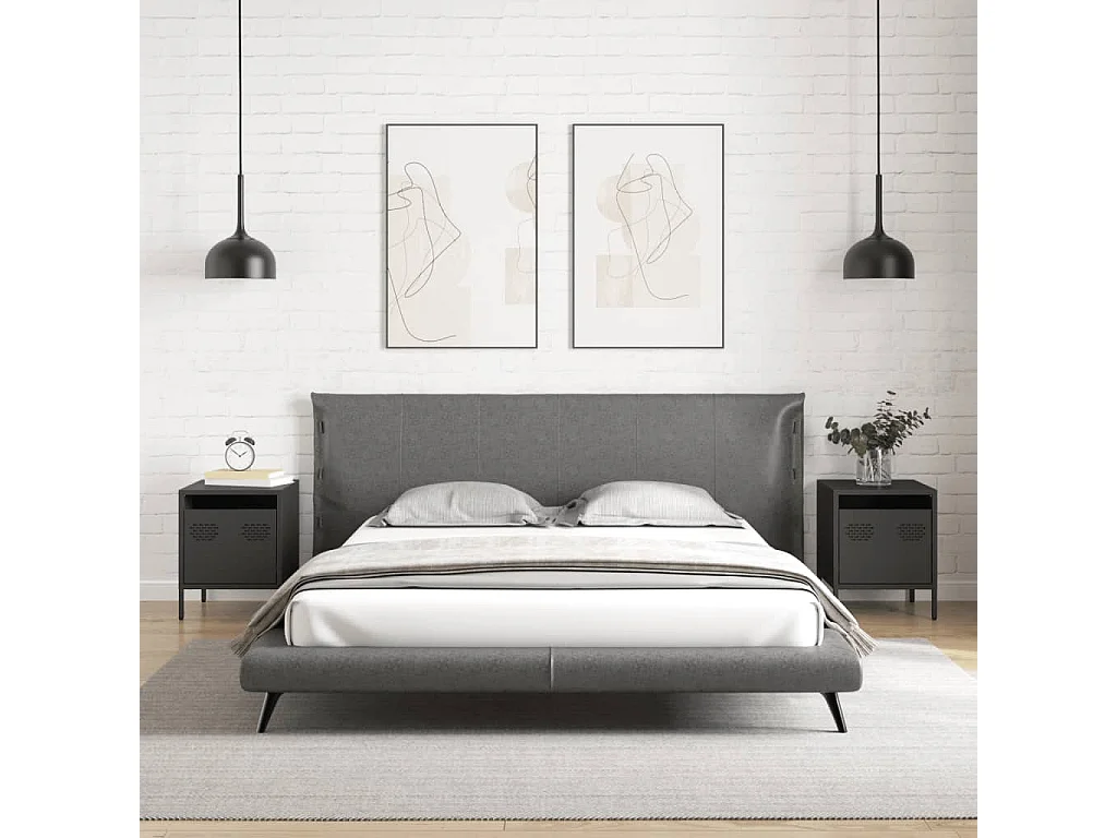 Nachttisch 2er Set-Beistelltisch-Nachttischkommode Schwarz 35x39x43,5 cm Stahl SHL67208